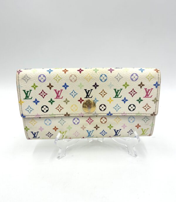 Authentic Louis Vuitton Sarah Multicolor wallet, white, with LV box, LV dustbag, and free new organizer to wear as a wallet on a chain/crossbody and free new gold crossbody chain - Image 4