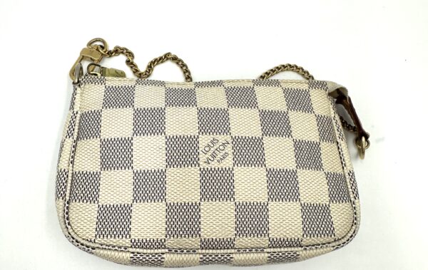 Authentic Louis Vuitton Damier Azur Mini Pochette Accesoires with LV chain strap, LV dustbag and generic crossbody chain included - Image 10