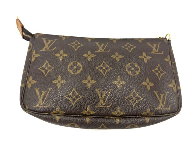 Authentic Louis Vuitton Pochette Accessoires with LV leather short strap and generic crossbody gold chain included - Image 6