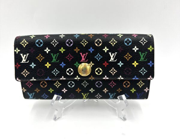 Authentic Louis Vuitton Multicolor Black Sarah wallet with free organizer to wear as crossbody (wallet on a chain) and free black and gold chain strap included as well - Image 8