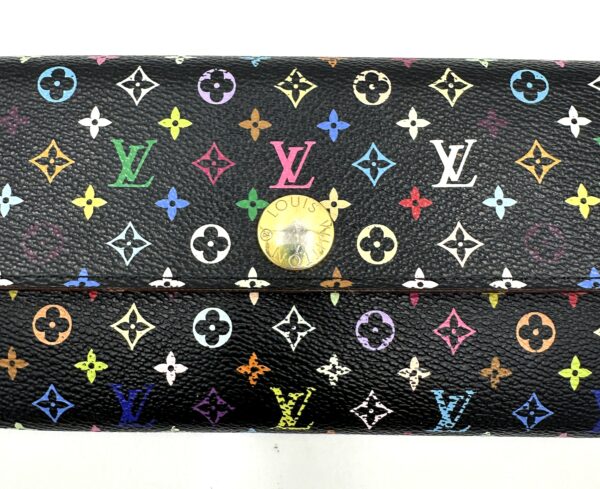 Authentic Louis Vuitton Multicolor Black Sarah wallet with free organizer to wear as crossbody (wallet on a chain) and free black and gold chain strap included as well - Image 13