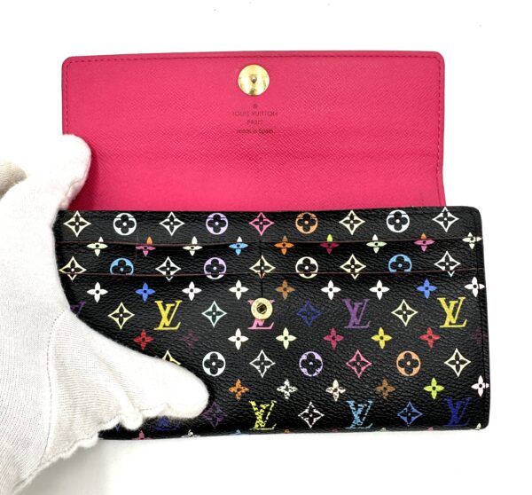 Authentic Louis Vuitton Multicolor Black Sarah wallet with free organizer to wear as crossbody (wallet on a chain) and free black and gold chain strap included as well - Image 19