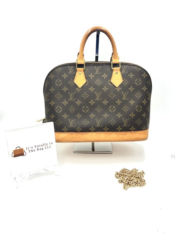 Authentic Louis Vuitton Alma PM with generic gold crossbody chain included