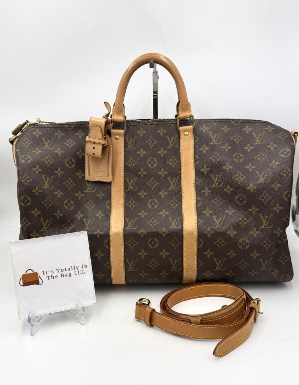 Authentic Louis Vuitton Keepall Bandouliere 50 with LV dustbag, LV tag, LV strap, and LV lock (attached with no key-on zipper pull like a charm) - Image 3