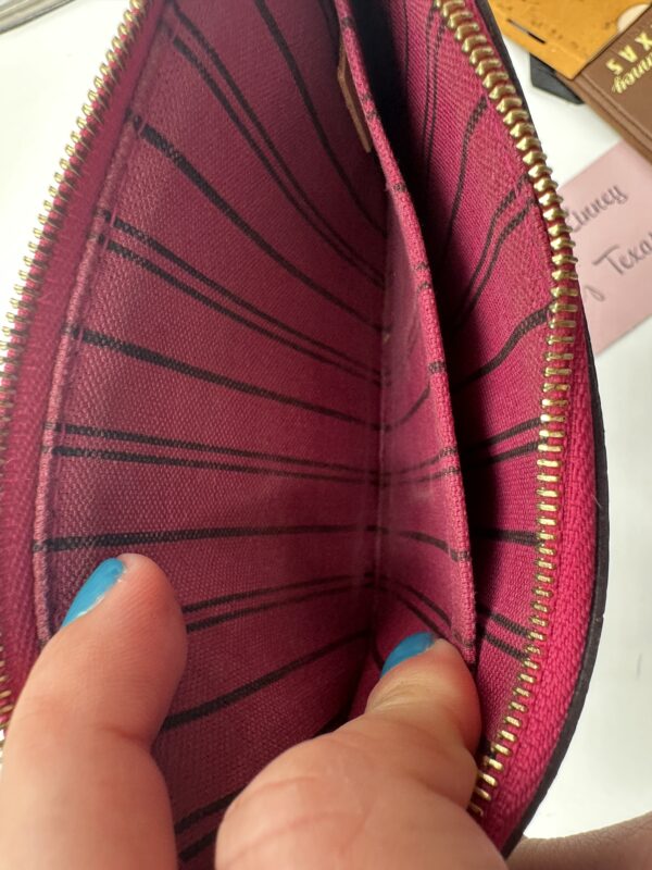 Authentic Louis Vuitton Neverfull PM Pouch, Pivoine with LV wrist strap and generic crossbody chain included - Image 17