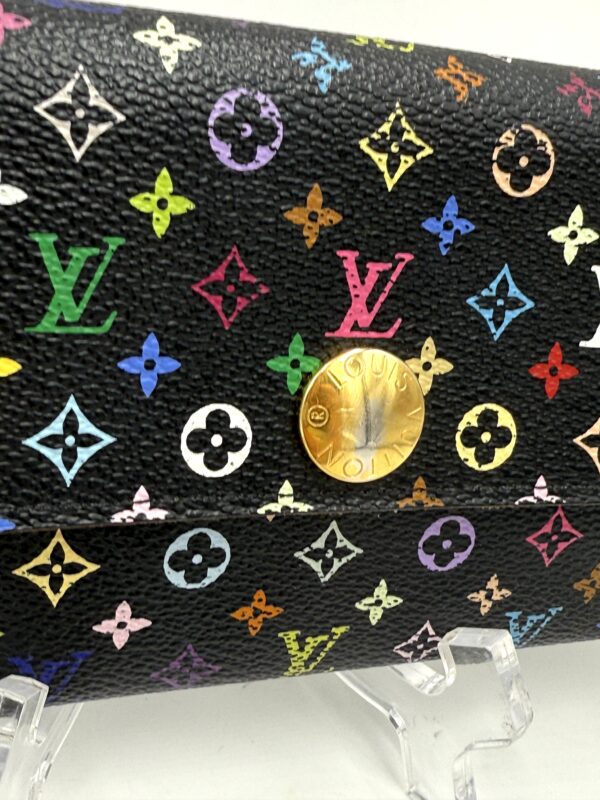Authentic Louis Vuitton Black Multicolor Murakami Sarah Wallet with organizer and generic matching black chain included - Image 4