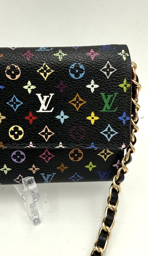 Authentic Louis Vuitton Black Multicolor Murakami Sarah Wallet with organizer and generic matching black chain included - Image 6