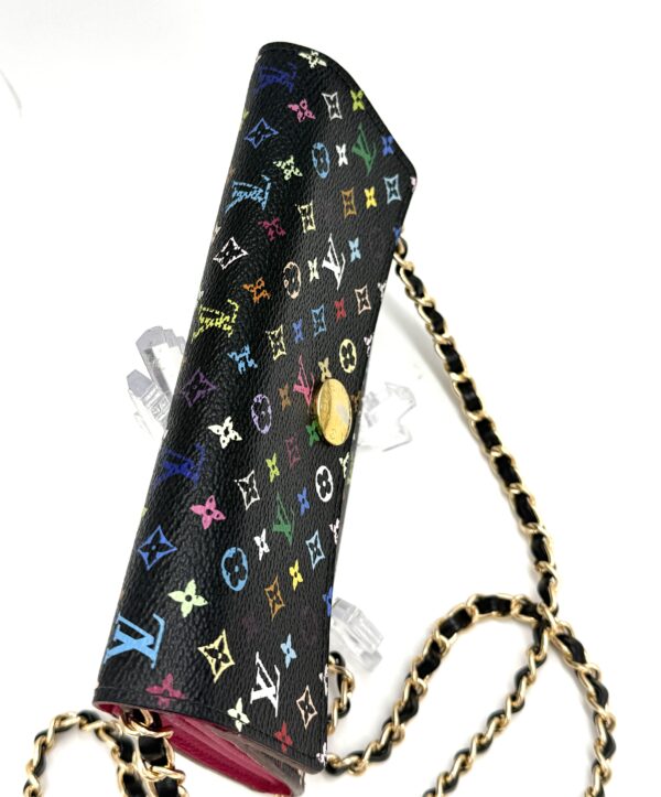 Authentic Louis Vuitton Black Multicolor Murakami Sarah Wallet with organizer and generic matching black chain included - Image 5