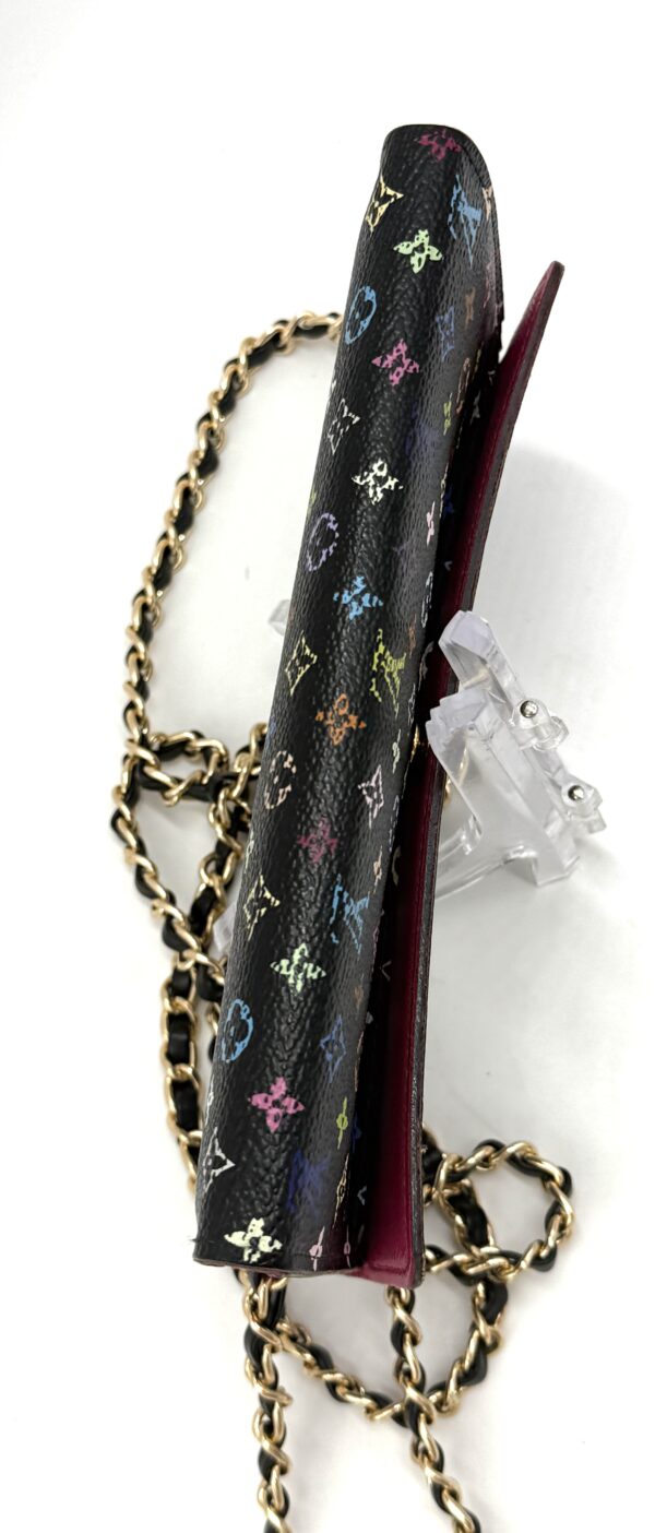 Authentic Louis Vuitton Black Multicolor Murakami Sarah Wallet with organizer and generic matching black chain included - Image 9