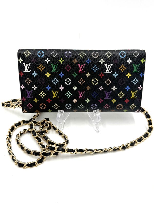 Authentic Louis Vuitton Black Multicolor Murakami Sarah Wallet with organizer and generic matching black chain included - Image 10