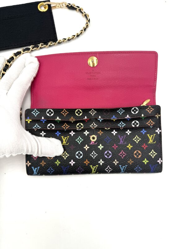 Authentic Louis Vuitton Black Multicolor Murakami Sarah Wallet with organizer and generic matching black chain included - Image 11