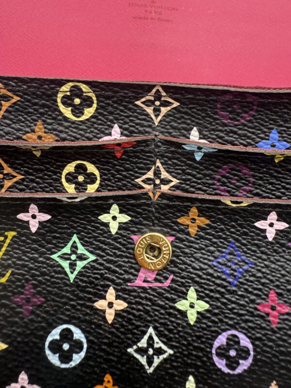 Authentic Louis Vuitton Black Multicolor Murakami Sarah Wallet with organizer and generic matching black chain included - Image 16