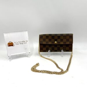 Authentic Louis Vuitton Sarah wallet, Damier Ebene, with organizer to wear as crossbody and gold generic chain included