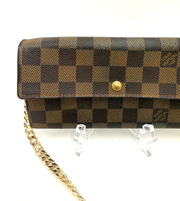Authentic Louis Vuitton Sarah wallet, Damier Ebene, with organizer to wear as crossbody and gold generic chain included - Image 3