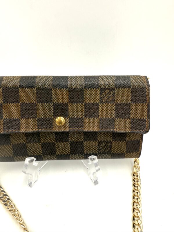 Authentic Louis Vuitton Sarah wallet, Damier Ebene, with organizer to wear as crossbody and gold generic chain included - Image 4