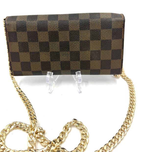 Authentic Louis Vuitton Sarah wallet, Damier Ebene, with organizer to wear as crossbody and gold generic chain included - Image 7