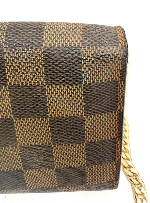 Authentic Louis Vuitton Sarah wallet, Damier Ebene, with organizer to wear as crossbody and gold generic chain included - Image 6