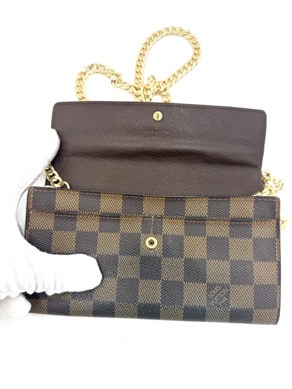 Authentic Louis Vuitton Sarah wallet, Damier Ebene, with organizer to wear as crossbody and gold generic chain included - Image 10