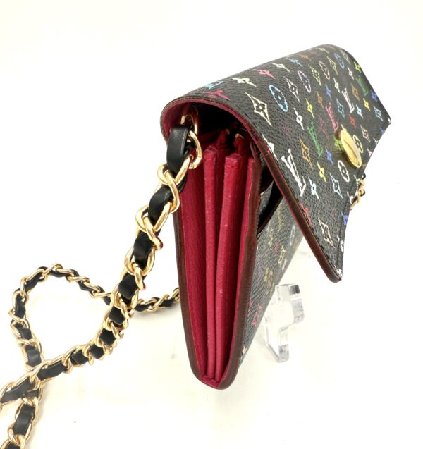 Authentic Louis Vuitton Black Multicolor Murakami Sarah Wallet with organizer and generic matching black chain included - Image 7