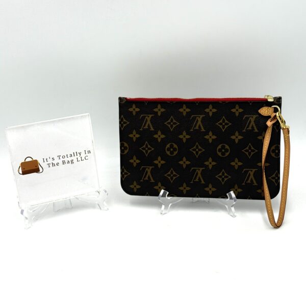 Authentic Louis Vuitton Neverfull Pouch MM/GM, Monogram and cerise red