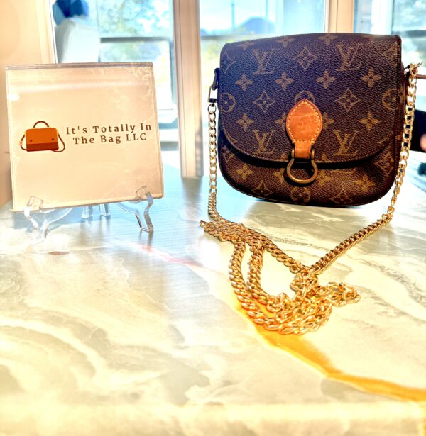 Authentic Vintage Louis Vuitton St Cloud PM with original strap removed and generic gold chain crossbody strap included