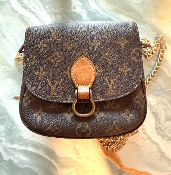 Authentic Vintage Louis Vuitton St Cloud PM with original strap removed and generic gold chain crossbody strap included - Image 5