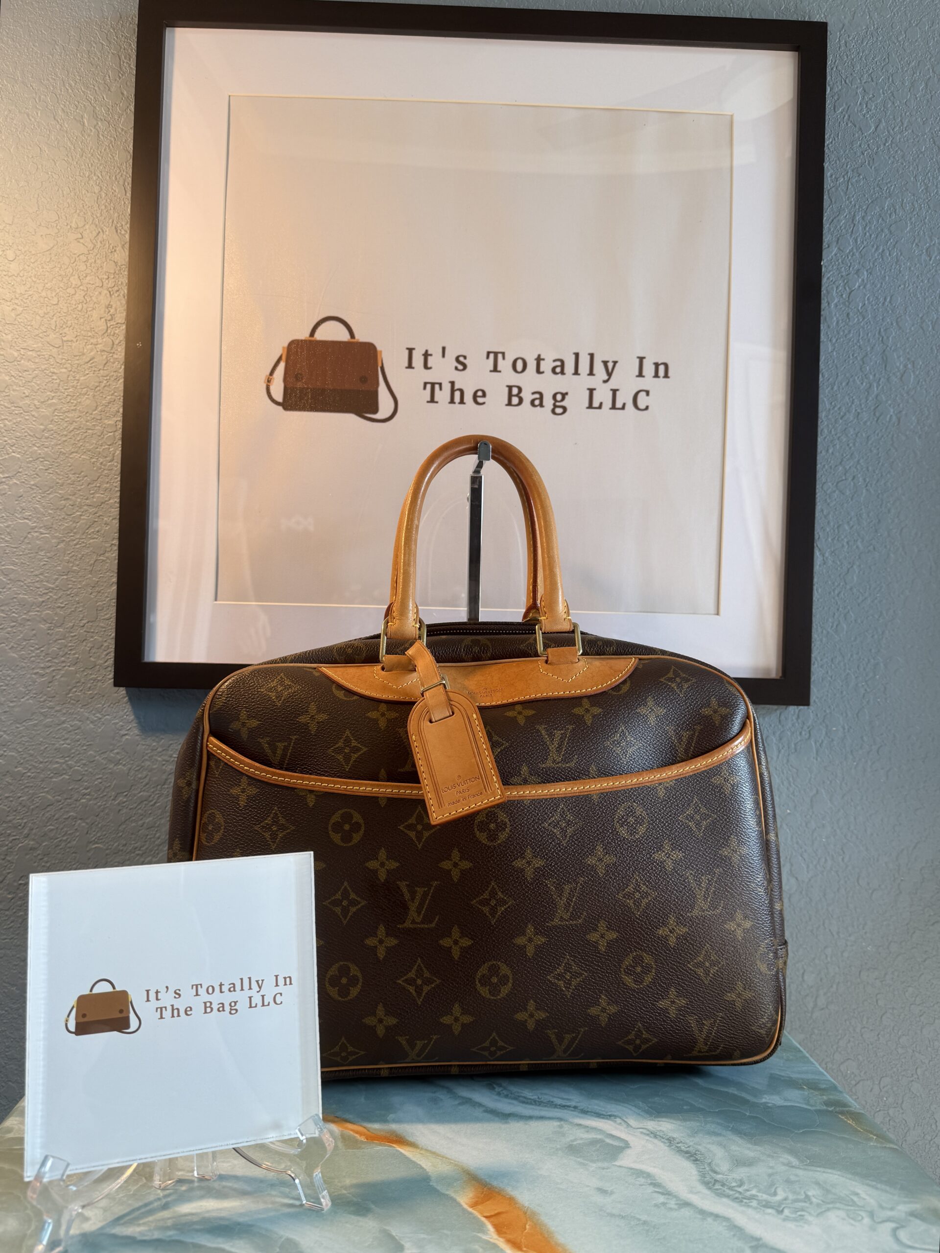 Authentic Louis Vuitton Deauville with generic crossbody chain, LV tag, and LV lock (attached with no key)